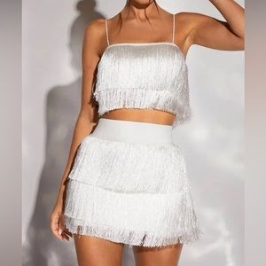 SHEINBae Fringe Trim Cami Crop Top & Bodycon Skirt